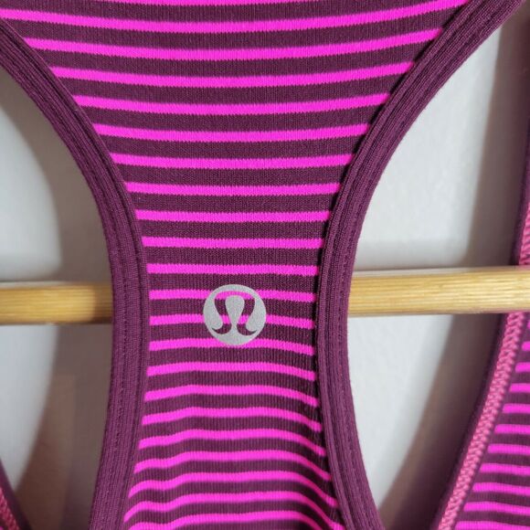 Lululemon Cool Racerback Tank Hyper Stripe Raspberry Glo Light / Plum 6/8? EUC - Picture 3 of 9
